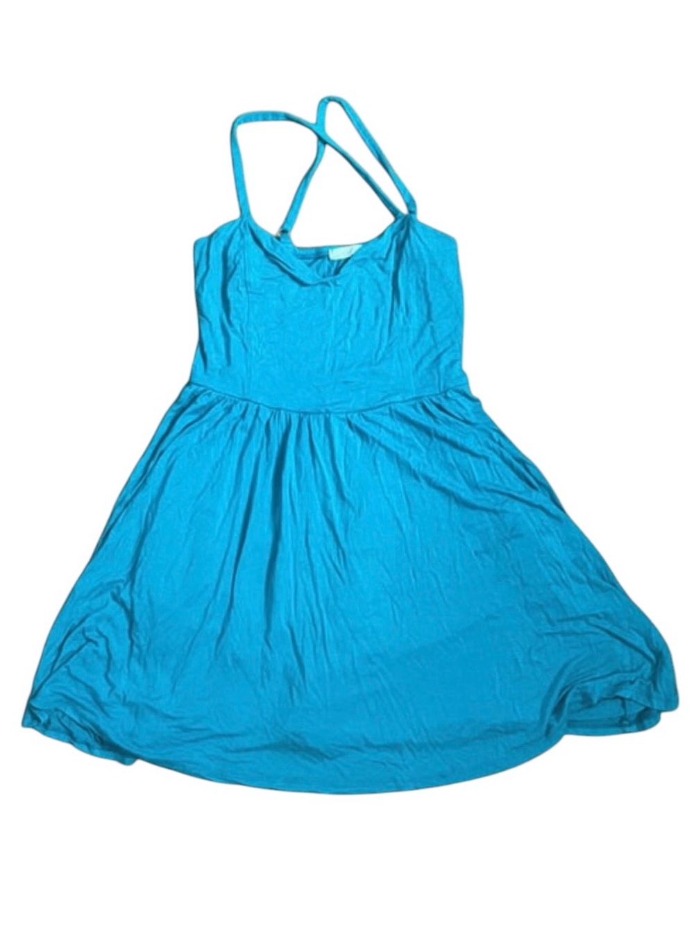 Lush Blue Turquoise Teal Cross Back Spaghetti Strap Cami Mini Sundress Size S/M